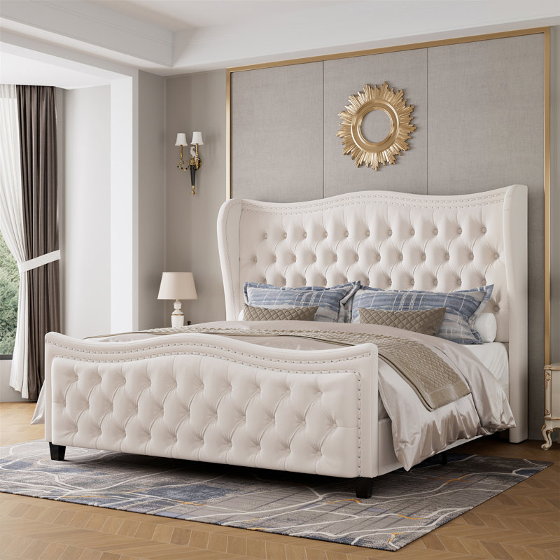 Metter Upholstered Wingback Bed Willa Arlo Interiors Color Cream Size Queen